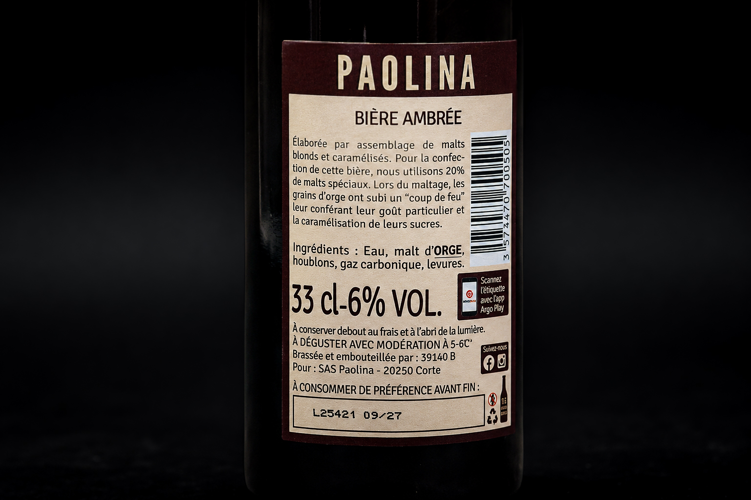 Bière ambrée Paolina 33cl